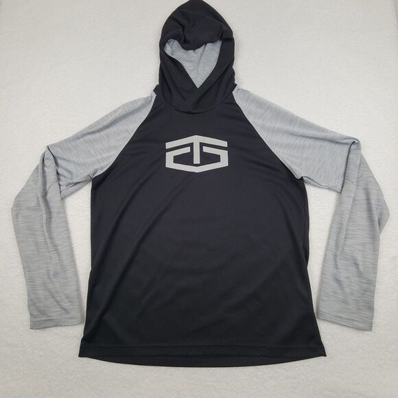 TapOut Lightweight Pullover Hoodie Mens Large L Black Gray Polyester Thumb Holes - Picture 1 of 8